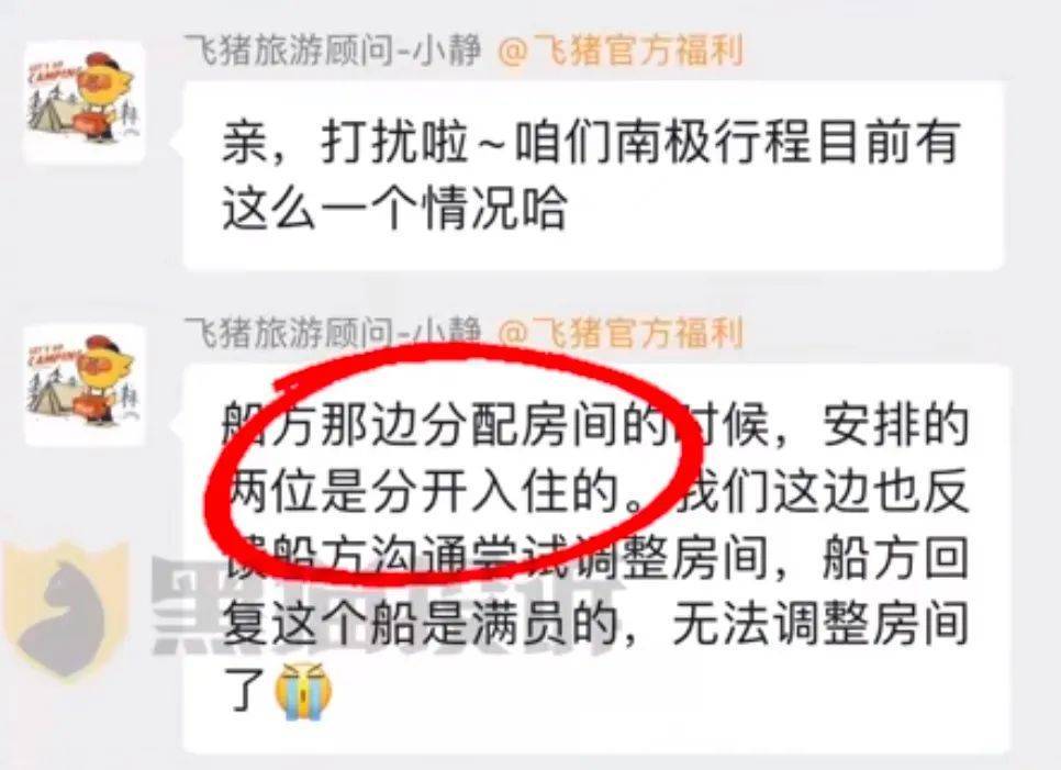 夫妻花19万去南极想睡一间房被拒<strong></p>
<p>鲸探</strong>，飞猪回应