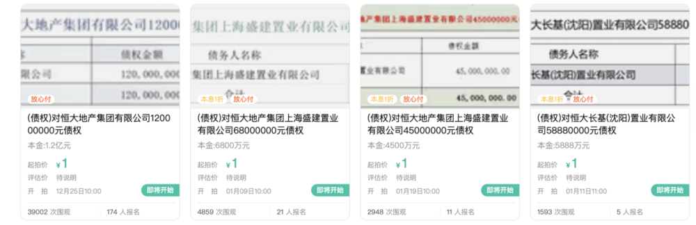 1元起拍<strong></p>
<p>物联网</strong>，恒大地产集团1.2亿元债权拍卖参与者众多